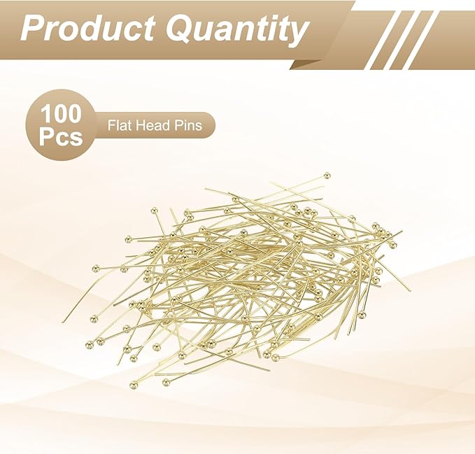 HARFINGTON 100pcs Ball Head Pins 1.38" 35mm Round Head Pins for Earring Pendant Necklace Bracelet Charm Jewelry Making Findings DIY Craft, 14K Gold