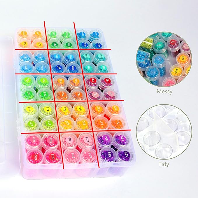 Diamond Art Storage Bead Organizer, 2pack 120 Bottle Diamond Painting Storage,15 Grids Adjustable Partitions Containers Case, for Art DIY Dot Craft Bead Organizer (Beads not Included)