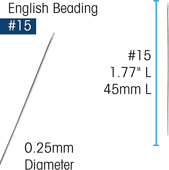 The Beadsmith English Beading Needles, Size 15, 4 Needles per Card, 12 Cards Per Box, Made in England, Use for Loom Weaving Beadwork, Off-Loom Stitching and Jewelry Making with Seed Beads