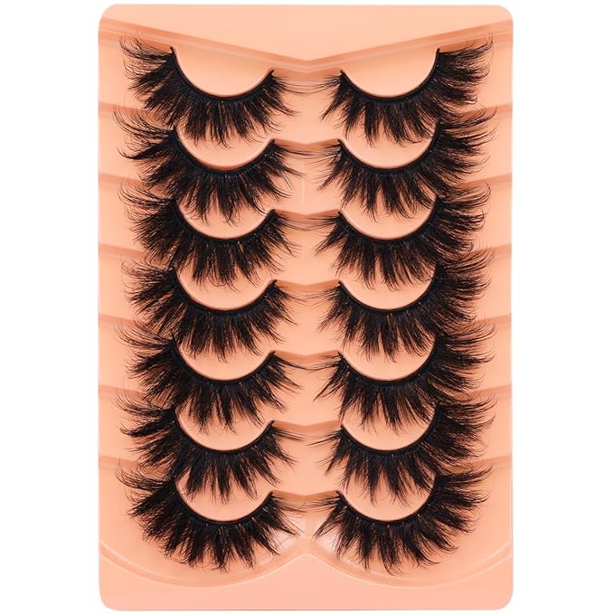 Mink Lashes Volume False Eyelashes 20mm Long Fake Lashes Thick Cat Eye Lash Strips Faux Mink Eyelashes Wispy Eyelash Pack by Kiromiro, 7 Pairs