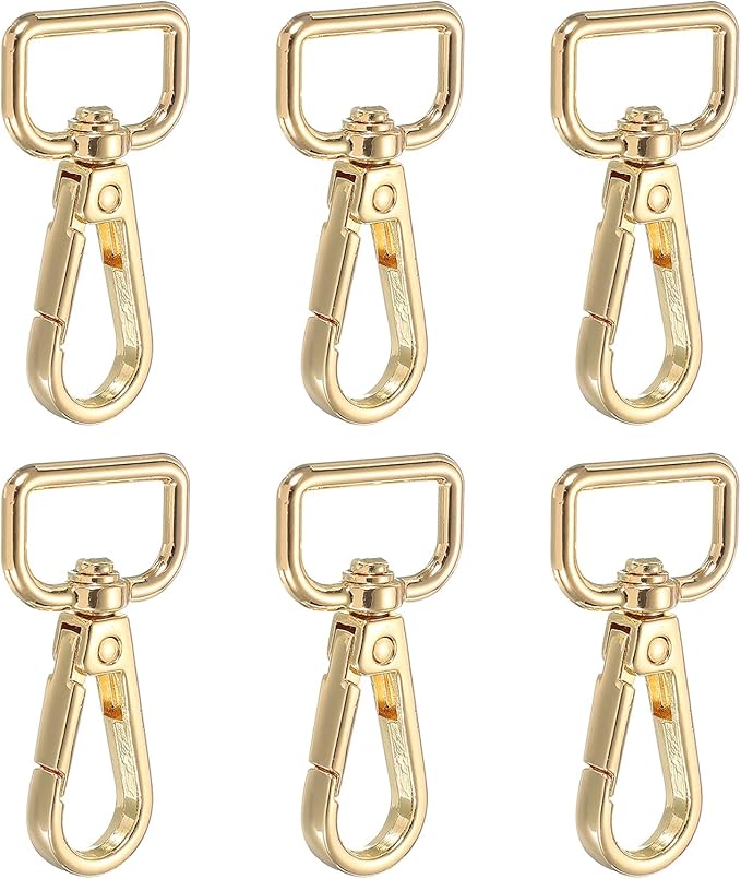 Swivel Snap Hooks, Metal D Ring Keychain Lanyard Clip Hook Lobster Clasp Claw Push Gate Clip - Fitting for(Purse Making - Sewing - DIY Crafts) 6 Pcs & 3/4" & Light Gold