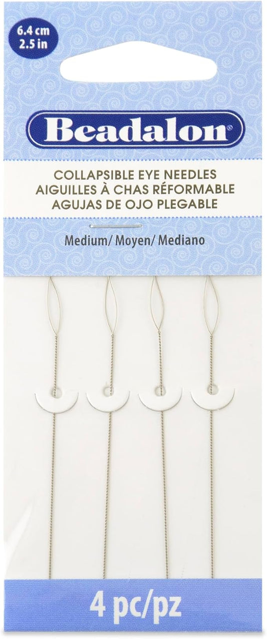 Beadalon Collapsible Eye Beading Needles, Medium 0.36 mm / .014 inches Diameter, 2.5 inches Length, 4 pc