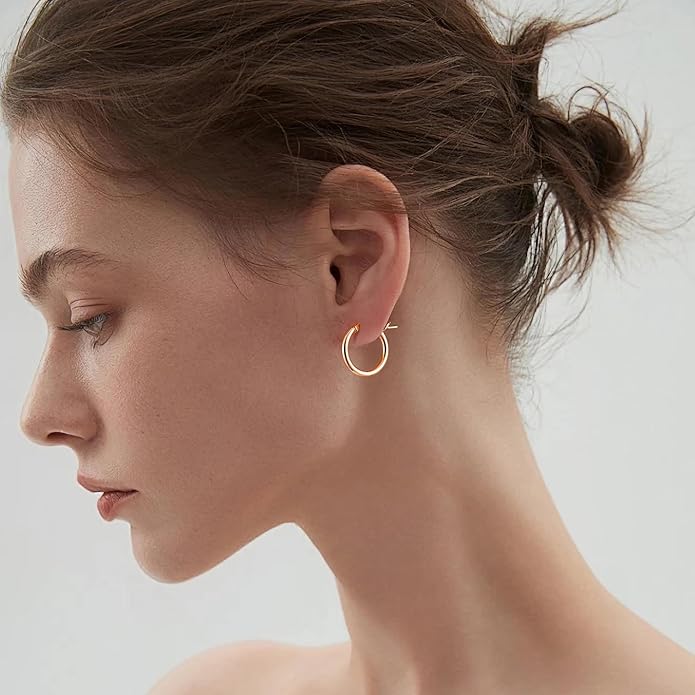 Gacimy Gold Hoop Earrings for Women 14K Real Gold Plated Hoops with 925 Sterling Silver Post