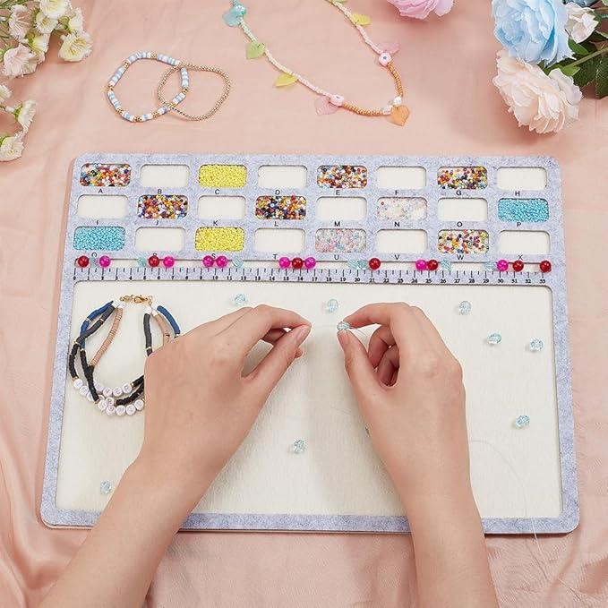BENECREAT Large Rectangle Felt Beading Mat, Felt Bead Design Boards with Centimeter Alphabetic Scale Beads Tray Bead Pads for Art Crafts Jewelry Making Beading Supplies, 14.4x11inch