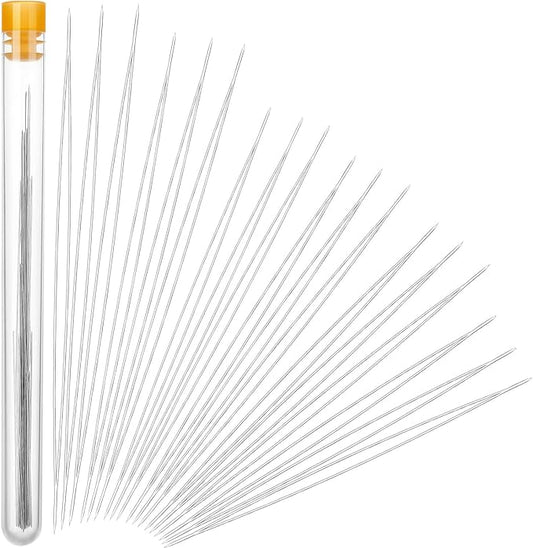 WILLBOND 30 Pcs 6 Size Big Eye Beading Needles Collapsible Seed Bead Threader Embroidery Stainless Needles with Bottle for Jewelry Making, Bracelets, Crafts