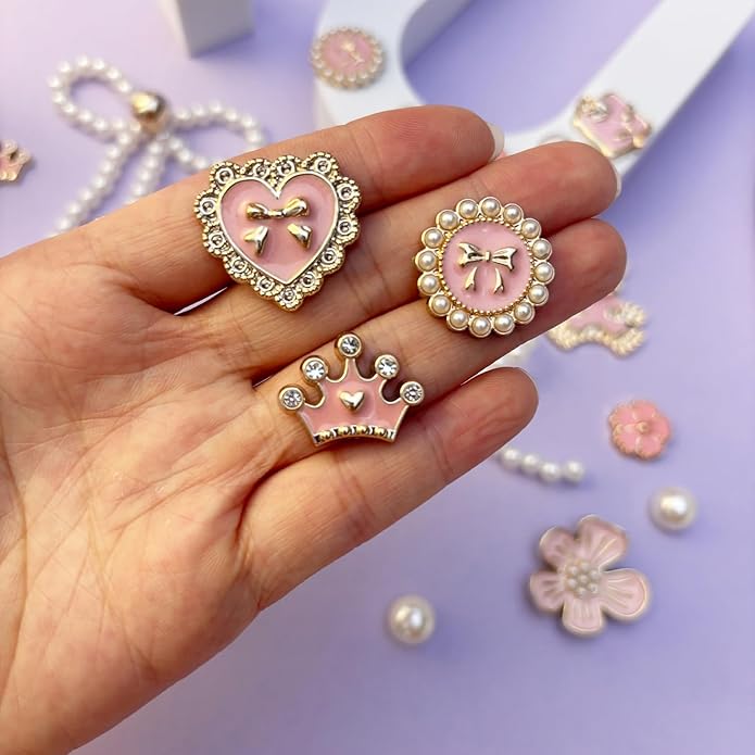 24Pcs Bling Pearl Bow Shoe Charms for Clog Sandals Women, Bear, Flower, Pearl Accessories, DIY Shoe Decoration Charms for Girls