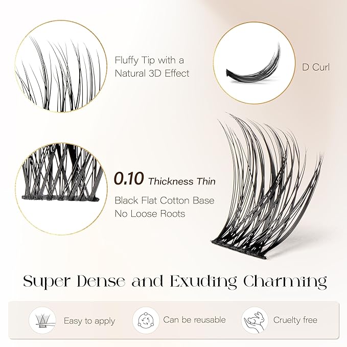 BEFER Lash Clusters, 72 Pcs D Curl Eyelash Super Fluffy Lightweight Individual Lashes 8-16MM Cluster Eyelash Extensions DIY At Home(Serenity,FD27)