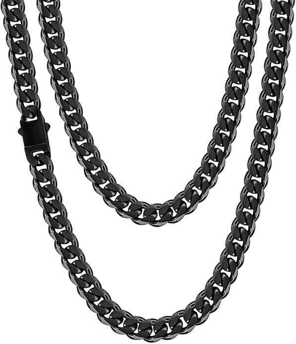 Fiusem 3.5mm Cuban Link Chains for Men, Silver Tone/Black/14K Gold Plated Stainless Steel Necklace Chain, Mens Necklace 16, 18, 20, 22, 24, 26, 28 Inch