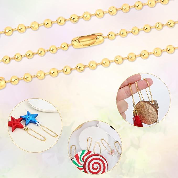 SANNIX 100Pcs Ball Beads Chain, Metal Hanging Chains 4.72 Inch Ball Chain Keychains with Connectors for Hanging Keychain Decoration(Gold)