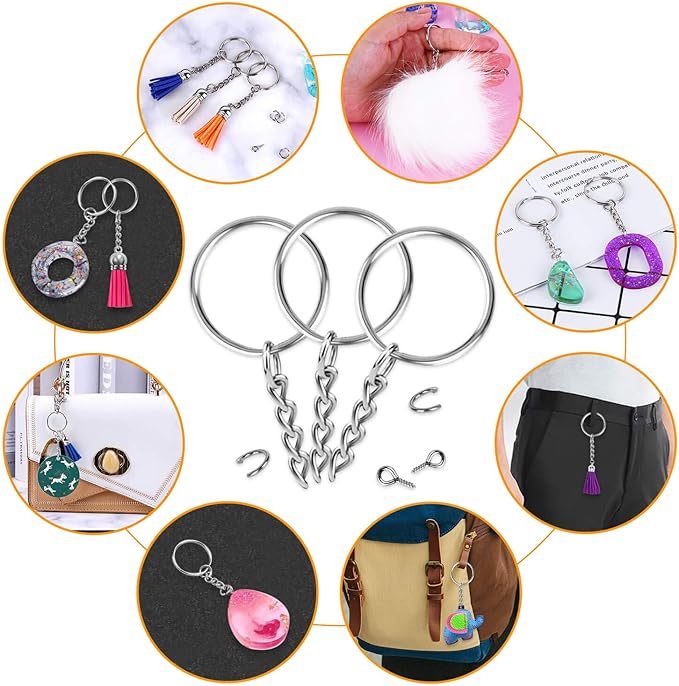 Keychain Rings for Crafts, Flasoo 360Pcs Keychains for Resin Include Key Rings with Chain, Jump Rings, Screw Eye Pins for DIY Keychain Making