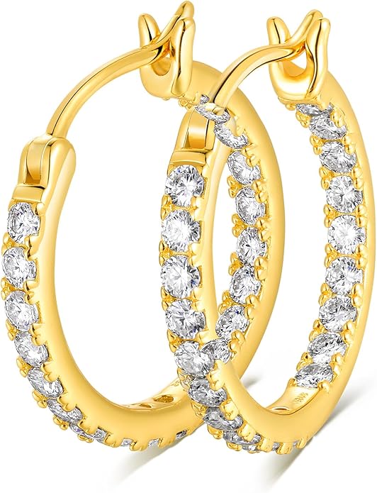 Wyyxl Womens Diamond Hoop Earrings, 20/25/30mm Small Hoop Sterling Silver Based Hypoallergenic Huggie Stud, Sparkle Moissanite 5a Cubic Zirconia Earings Jewelry for Woman Daily Party Wear