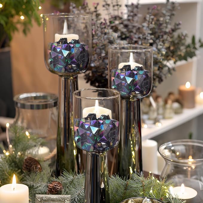Syhood 570 Pcs 5 Sizes Iridescent Black Fake Crushed Ice Rocks Plastic Black Purple Acrylic Crystal Gems Diamonds Jewels Marble for Vase Fillers Decoration Wedding Table Scattering Halloween Decor