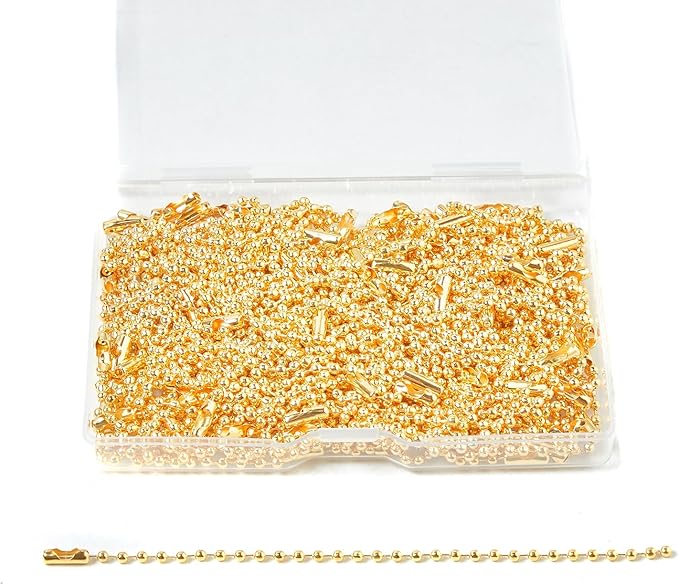100 Pcs Gold Ball Chains Bulk, 4.72 Inch (12 cm) Beaded Keychain Links with Connectors, 2.4mm Dog Tag Chains for DIY Jewelry Making, Crafts & Hanging Decorations