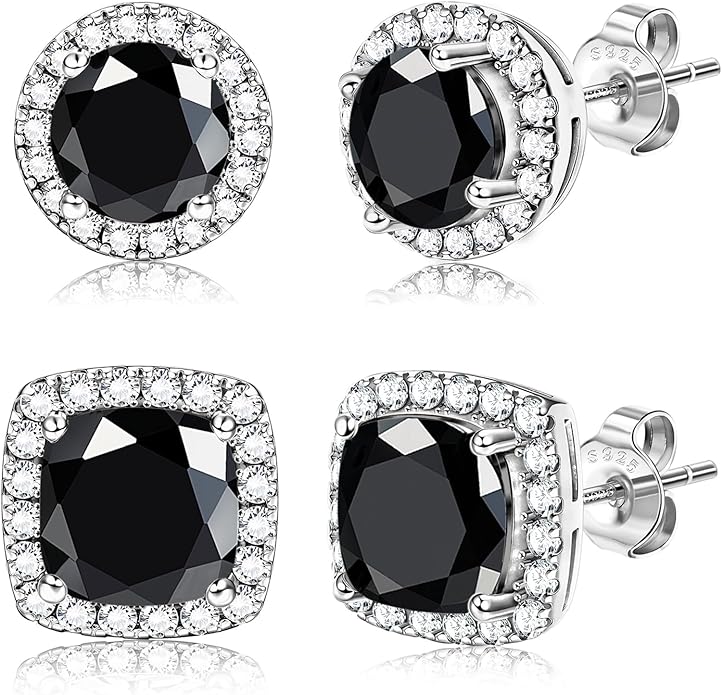 Hayoso 18K Gold Plated Halo Stud Earrings 925 Sterling Silver Cubic Zirconia Stud Earrings Round Square Diamonique Stud Earrings Set for Women Men