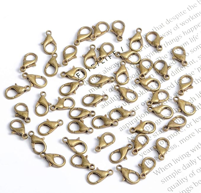 AD Beads 50 Pieces Lobster Claws Clasps Plus 100 Pieces 7mm Match Color Open Jump Rings Suitable for Necklace Bracelets Jewelry (8x15mm, Bronze)
