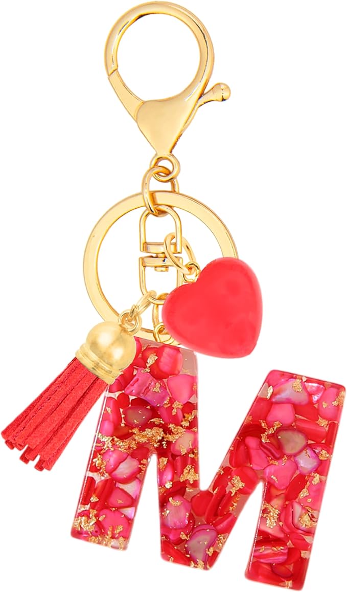 Initial Keychains for Women with Cute Heart Resin - Alphabet Letter Keychain for Bag, Backpacks, Purse or Car key