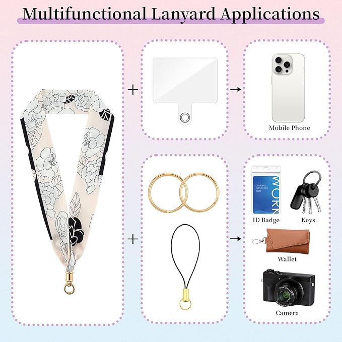 ZOOEASS Phone Lanyard Charm with Tether Tab Neck Lanyards for ID Badges Car Key Women Cute Scarf Keychain Strap Around Neck