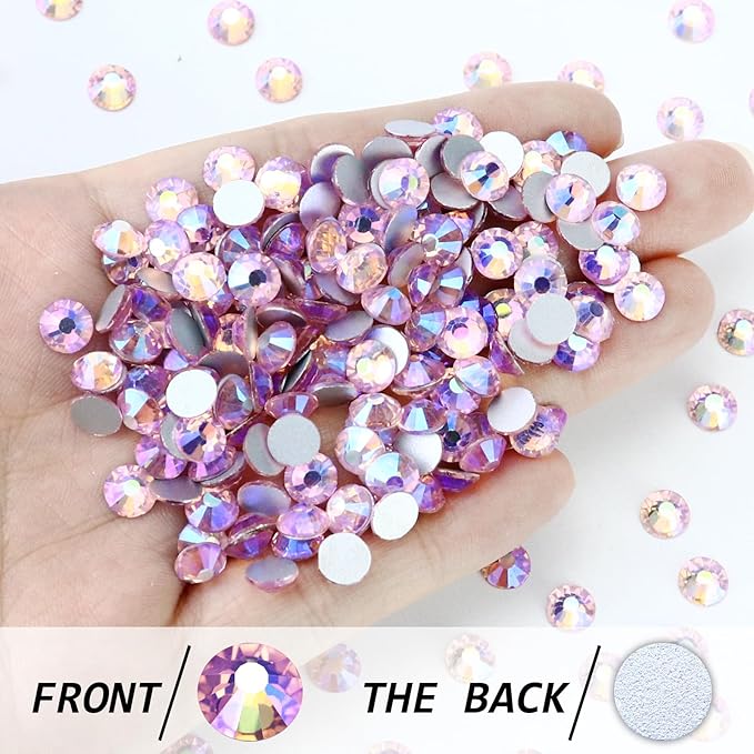 288PCS SS30 Crystal Glass Flatback Rhinestones, Round Flat Back Crystal Gems for Nail Art and Craft Clothes, Glue Fix Diamond Stones Light Pink AB (6.4-6.6mm)