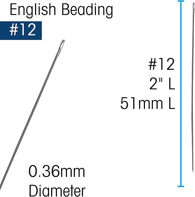The Beadsmith English Beading Needles, Size 12, 4 Needles per Card, Made in England, Use for Loom Weaving Beadwork, Off-Loom Stitching and Jewelry Making with Seed Beads