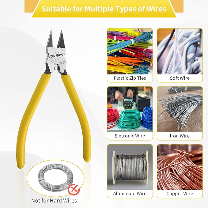 BOOSDEN 6'' Wire Cutters 5 PACK, Diagonal Cutting Pliers, Dikes Side Cutters, Barbed Wire Snips, Precision Spring Loaded Wire Cutters, Wire Clipper for Crafting, Floral, Electrical, DIY