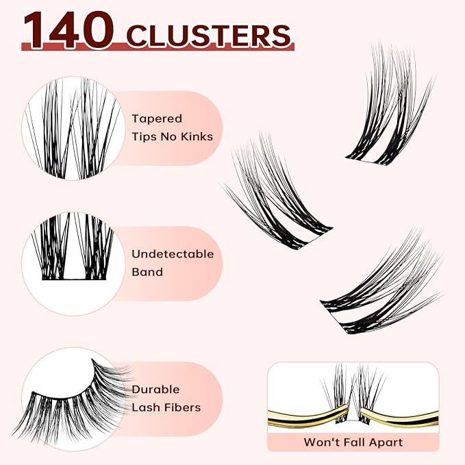 JOLIETIFY Lash Extension Kit, Wispy Faux Mink 8-16mm Cluster Lashes, Natural Soft & Fluffy, Waterproof Bond & Seal, Reusable Individual Lashes with Tweezers & Remover, Beginner Friendly