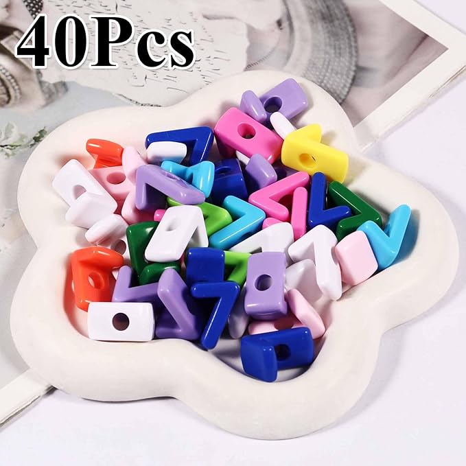40 PCS Number Beads 3D Focal Bead Acrylic Loose for Jewelry Making Bracelet Necklaces Keychain Phone Bag Chain Key Chains (Mixed Color 7)
