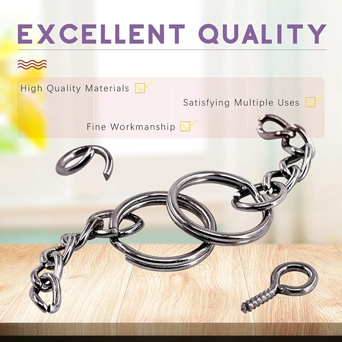 Swpeet 450Pcs 3/5" 15mm Gun-Black Key Chain Rings Kit, Including 150Pcs Keychain Rings with Chain and 150Pcs Jump Ring with 150Pcs Screw Eye Pins Bulk for Jewelry Findings Making (15mm, Gun-Black)