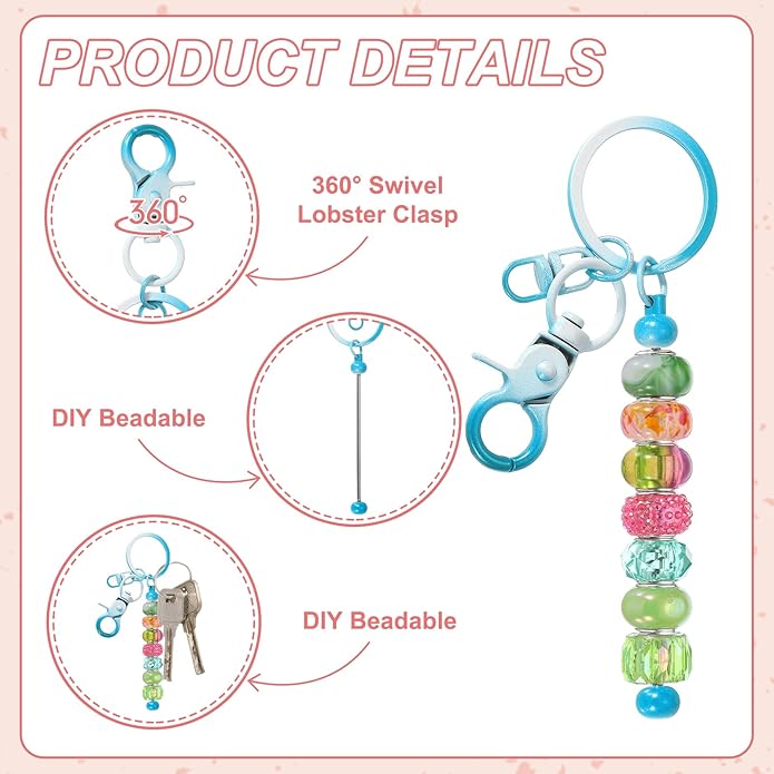 uxcell Beadable Keychain, Keychain Making Supplies, Blank Bead Metal Chain Bars for DIY Crafts Jewelry Making Gift