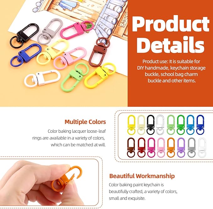 Tanstic 160Pcs Colorful Metal Ball Beads Chain and Flat Key Rings and Lobster Claw Clasps Kit, 4.72” Ball Bead Keychain, 1” Split Key Ring, 1.29” Swivel Lanyards Snap Hooks for DIY Craft