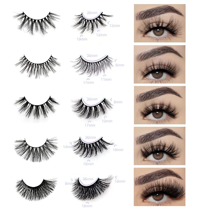 Wholesale Lashes, 3D Faux Mink Eyelash Bulk, 18mm Handmade Reusable Eye Lash, 5 Styles Dramatic Fluffy False Lash with Glitter Portable Packing (5 styles-10 pairs)