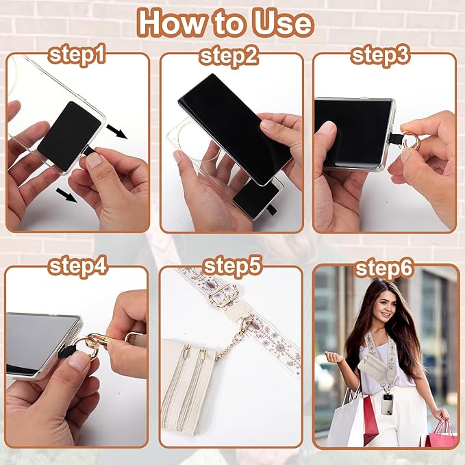 XANGNIER Clip and Go Strap for Phone with Wallet Crossbody, Phone Strap with Zippered Wallet, Adjustable Anti Theft Cellphone Lanyard for Women, Cellphone Chain Accessories,Multicolor 9