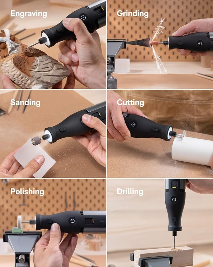 HOTO 12V Cordless Rotary Tool Kit Pro, Powerful Engraving Pen, 35000RPM Variable Speed, 3000mAh USB-C Rechargeable, LED Light, 37 Accessories, for Carving, Sanding, Polishing, Drilling, Cutting, DIY