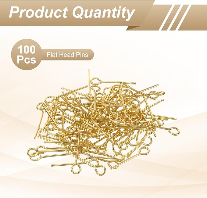 HARFINGTON 100pcs Open Eye Head Pins 0.63" 16mm Mini Metal Wire Eye Pins Beading Small Needles Bulk for Earring Pendant Necklace Bracelet Charm Jewelry Making Findings DIY Craft, 18K Gold