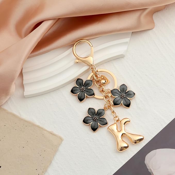 Snycler Bubble Initial Keychain Graceful Flower for bags car remote–A-Z Letter Charms for Women