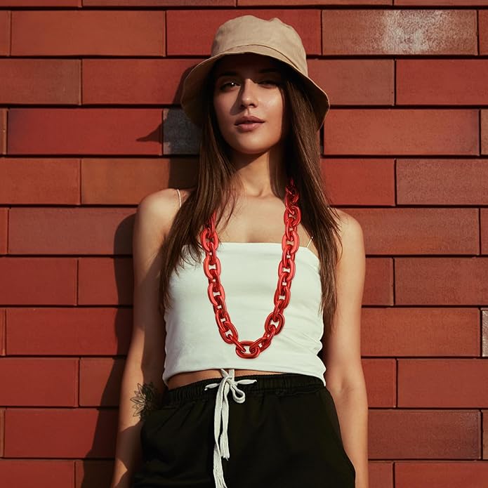 Remuuly Plastic Chain Necklace Chunky Big Fake Necklace Hip Hop Rapper Giant Turnover Chain Costume for Halloween