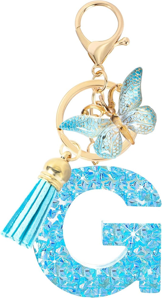Initial letter Keychains for Women Girls Tassel Butterfly Cute Keychain for Wallet Backpack charm