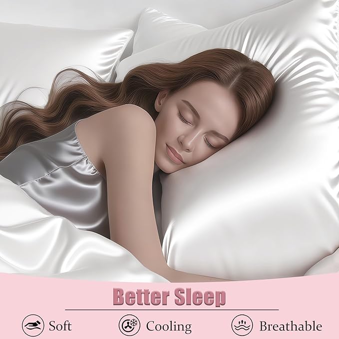 Mulberry Silk Pillow Cases with Zipper, Ultra Smooth Breathable Cooling Pillow Cases for Hot Sleepers, Silk Satin Pillowcase for Hair and Skin, Gifts for Women (Cream White, Standard Size, 1 Pack)