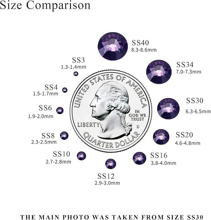 Flatback Crystal Rhinestones Round Gems for Nail Art and Craft Clothes Glue Fix, Tanzanite (2.3-2.5mm) SS8/1440PCS