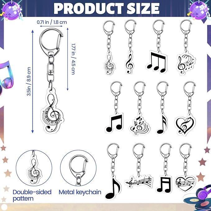 Tondiamo 48 Pcs Musical Notes Party Favors Keychains Bulk Musical Notes Keychains for Wedding Christmas Music Theme Party Decorations Birthday Gifts