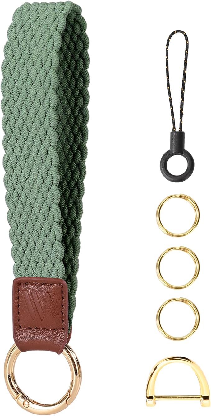 Key Chain, Stretchy Keychain Wristlet, Cute Wrist Lanyard Strap for Car Keys with D Ring for Women Men (Fish - Pine Green)