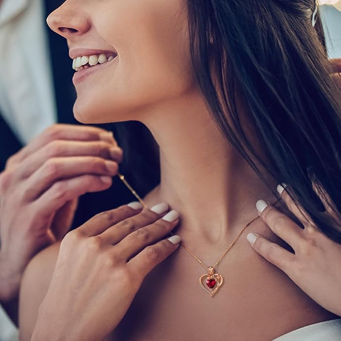 1.2CT Rose Heart Necklace Option of Moissanite or Lab-Grown Sapphire Ruby Emerald&More Necklace for Women Birthstone Girlfriend Necklace S925 Sterling Silver 18K White/Rose Gold Plated D Color VVS1 Gift for Wife Mother Daughter for Birthday Anniversary...