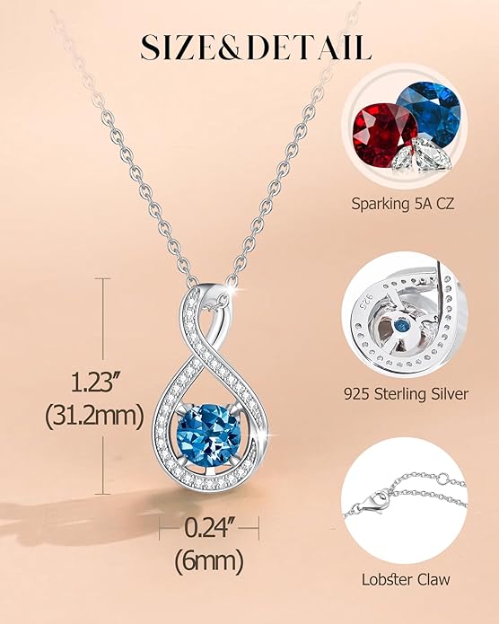 FANCIME Birthstone Necklaces for Women Fine Jewelry Sterling Silver Infinity Pendant Anniversary Birthday Gifts for Her Women Wife Mom Lady Daughter, Chain 16"+2" Extend