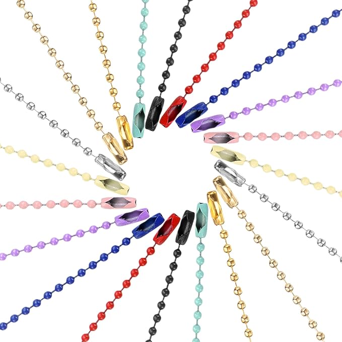 M METERXITY 100-Pack Ball Beads Chain, 4 in Metal Beaded Necklace Adjustable Keychain with Connectors for Jewelry Making/DIY Crafts/Hanging Decoration, Dog Tag Chain [Silver]