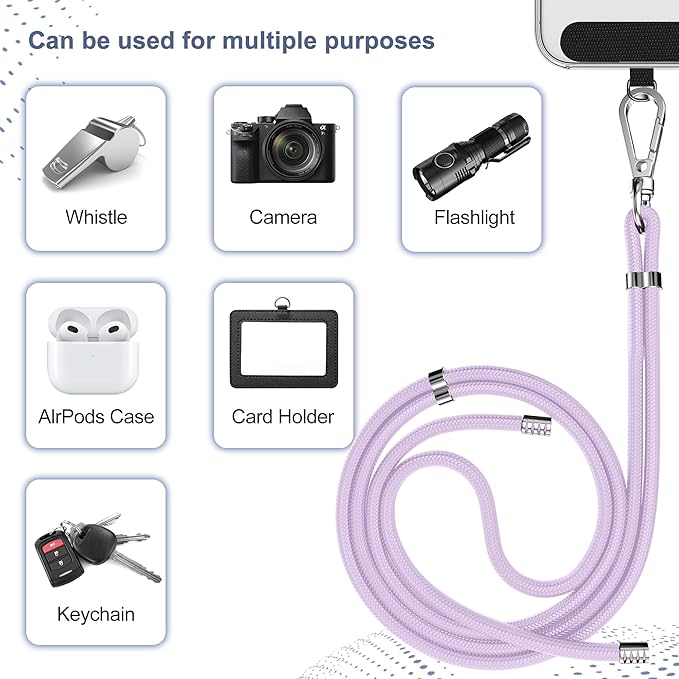 takyu Phone Lanyard, 2 Pack Adjustable Cell Phone Lanyard Crossbody Neck Strap & 2 Pack Phone Wrist Strap with Tether Tabs Compatible for iPhone Android Smartphones-Black Purple