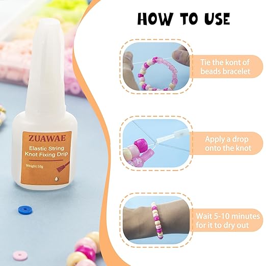 Jewelry Glue for Elastic String, Clear Craft Glue Elastic String Kont Fixing Drip, Bracelet Glues Bracelet Supplies for Rhinestones Crafts, Clay Beads, Fabric, Jewelry Making Kit