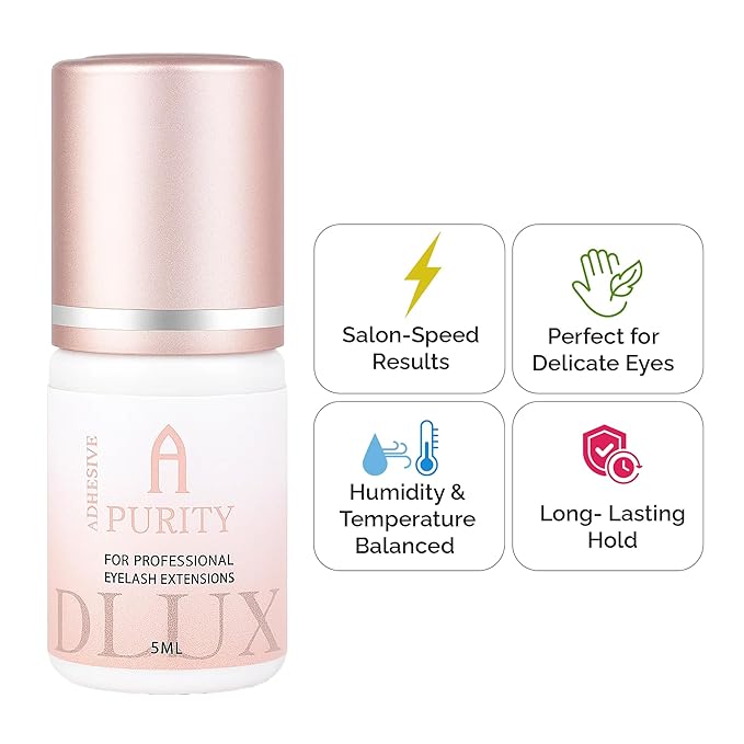 DLUX PROFESSIONAL Eyelash Extension Glue for Professionals - 8 Weeks Retention, 0.5 Sec Drying Time, Latex Free Semi Permanent Individual & Volume Lash Extension Glue