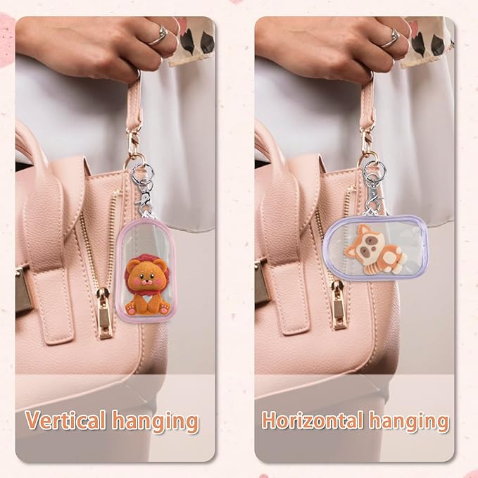 6 Pcs Clear Figure Display Bag with Keychain, Zipper Clear Display Case, Mini Doll Pouch for Figures Collectibles