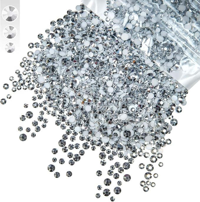 Metallic Silver Resin Rhinestones for Crafting Mine Silver Flatback Stones 3mm 4mm 5mm Mix Diamonds Crystals Gems for Nails Face Eyes Makeup Tumblers Bottles DIY Crafts Clothes Shoes Phones