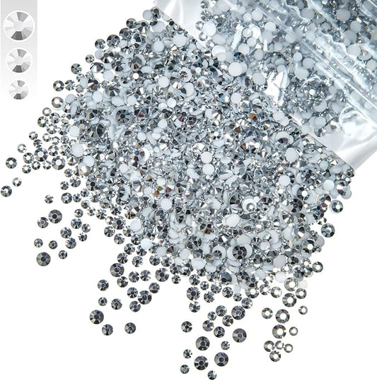 Metallic Silver Resin Rhinestones for Crafting Mine Silver Flatback Stones 3mm 4mm 5mm Mix Diamonds Crystals Gems for Nails Face Eyes Makeup Tumblers Bottles DIY Crafts Clothes Shoes Phones