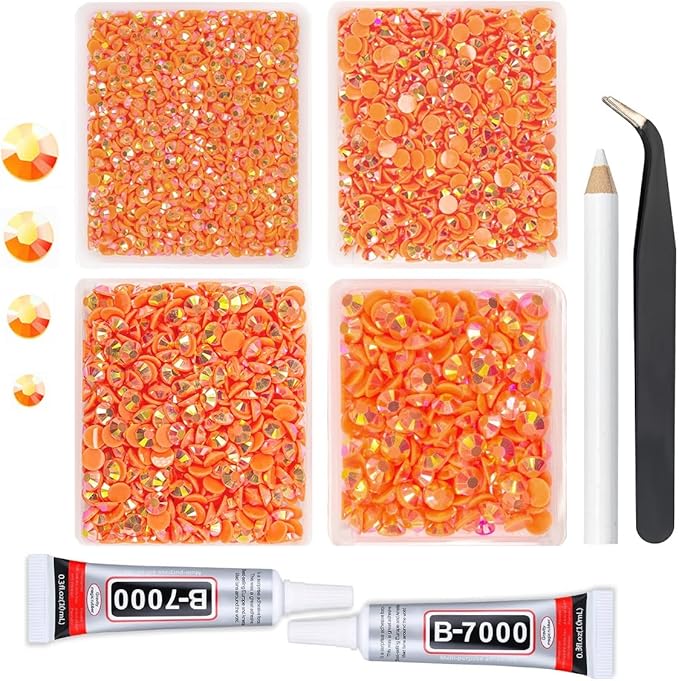 Neon Orange AB Resin Rhinestones for Bedazzling Crafting 3mm 4mm 5mm 6mm Orange Red Flatback Jelly Stones Bulk Diamonds Gems for Nails Face Eyes Makeup Tumblers Bottles DIY Crafts Clothes Shoes